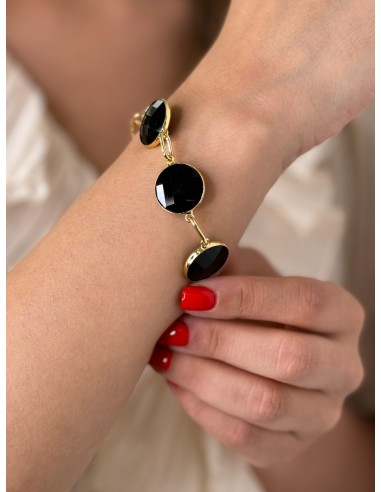Golden Bracelet with Big Round Black Stones