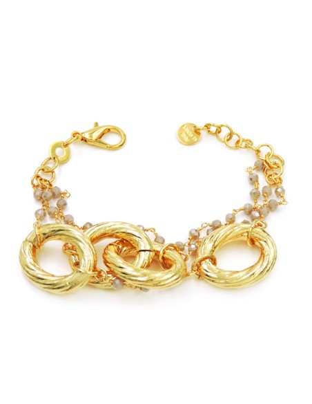 Bracciale Catena Ovale Torchon In Bronzo Dorato con Zirconi Grigi