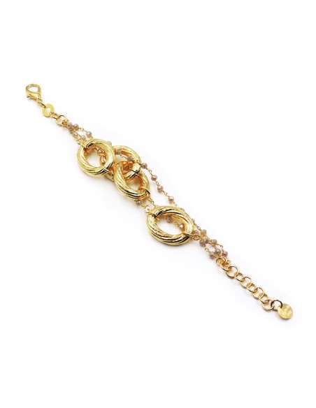 Bracciale Catena Ovale Torchon In Bronzo Dorato con Zirconi Grigi