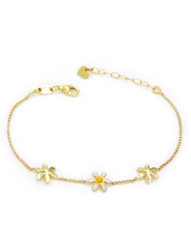 Gold Plated 925 Sterling Silver Bracelet with Daisies