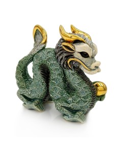 Dragone Cinese Verde Scultura in Ceramica De Rosa Rinconada 