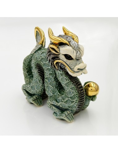 Grüne Chinesische Drachen-Keramikskulptur von...