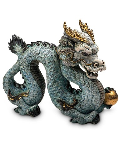 Dragone Cinese Blu Scultura in Ceramica Artistica Edizione Limitata