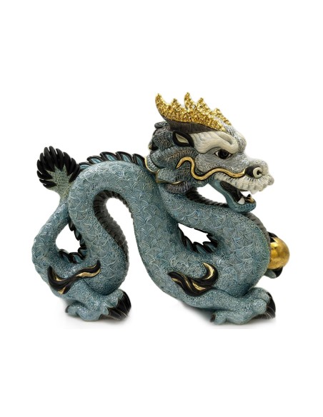 Dragone Cinese Blu Scultura in Ceramica Artistica Edizione Limitata
