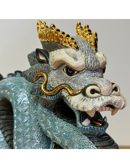 Dragone Cinese Blu Scultura in Ceramica Artistica Edizione Limitata