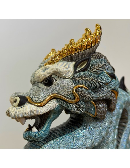 Dragone Cinese Blu Scultura in Ceramica Artistica Edizione Limitata