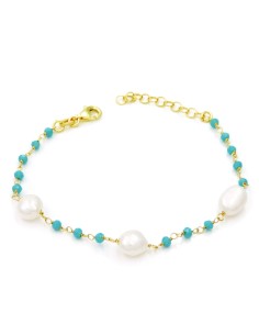 Bracelet with Freshwater Pearls and Turquoise Stones