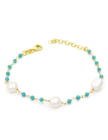 Bracciale con Perle D'Acqua Dolce e Pietre Turchesi