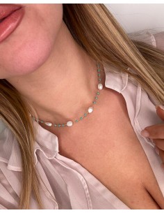 Necklace with Freshwater Pearls and Turquoise Stones 2
