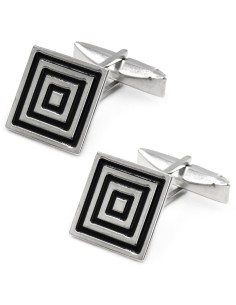 Gemelli Quadrati Spirale in Argento e Smalto Nero