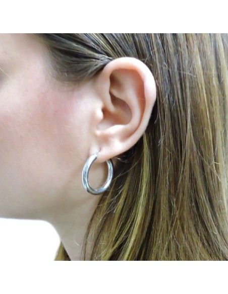  925 Sterling Silver Thick Hoop Earrings Diameter 1,37''