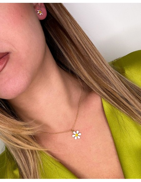 Halskette mit Gänseblümchen-Anhänger aus Emailliertem Sterlingsilber