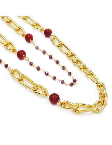 Curb Chain Necklace with Red Stones