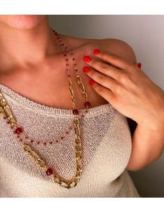 Curb Chain Necklace with Red Stones 2