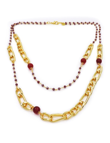Curb Chain Necklace with Red Stones