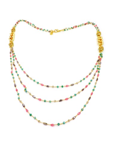 Golden Soft Curb Necklace with Colored Stones