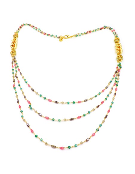 Golden Soft Curb Necklace with Colored Stones