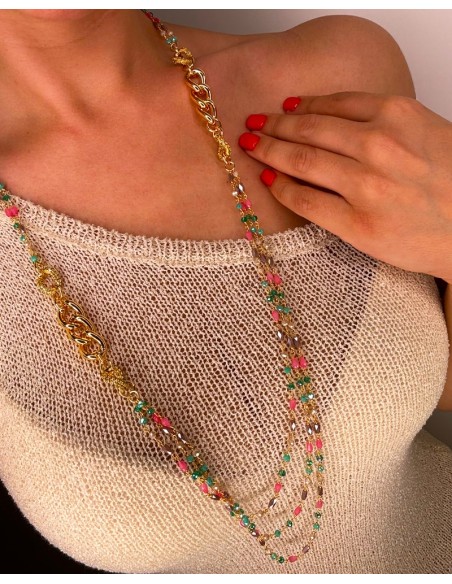 Collana Grumetta Morbida Dorata con Pietre Colorate
