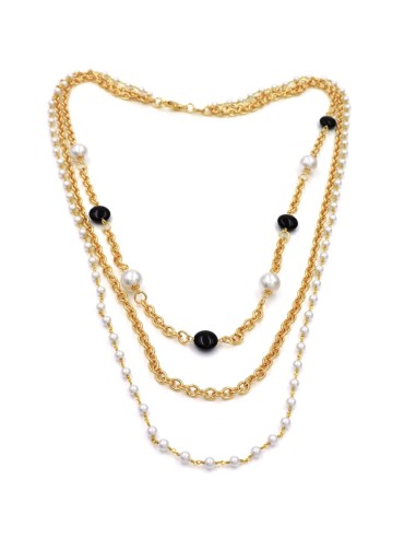Oval Chain Necklace with Pearls and Onyx