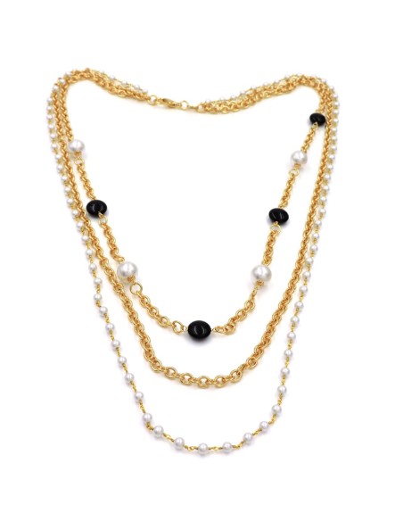 Oval Chain Necklace with Pearls and Onyx