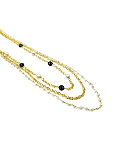 Collana Catena Ovale in Bronzo Dorato con Perle...