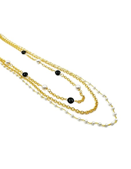 Ovale Halskette mit Perlen und Onyx