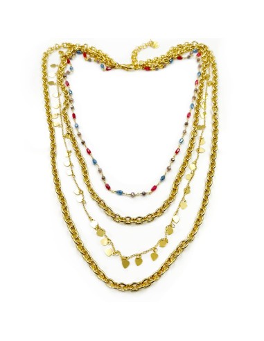 Oval Chain Necklaces with Multicolored Stones and Heart Pendants