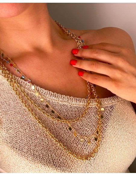 Oval Chain Necklaces with Multicolored Stones and Heart Pendants