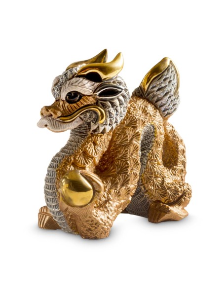 Dragone Cinese Oro Rosa Scultura in Ceramica De Rosa Rinconada 