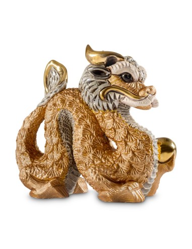 Chinesische Drache-Roségold-Keramikskulptur von...