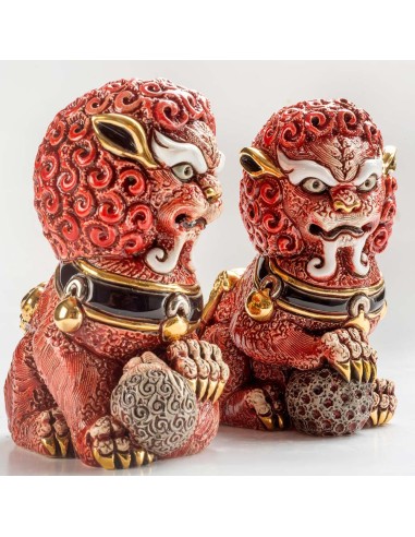 Leone Guardiano Imperiale Cinese Rosso Scultura...