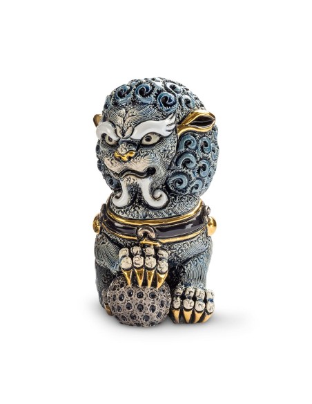 Blauer Chinesischer Kaiserlicher Schutzlöwe Keramikskulptur von De Rosa Rinconada
