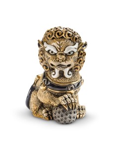 Leone Guardiano Imperiale Cinese Cannella Scultura in...