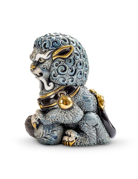 Blaue Foo-Löwin-Keramikskulptur von De Rosa Rinconada