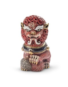 Leonessa Fu Guardiano Imperiale Cinese Rosso Scultura in...