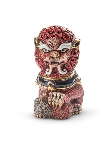 Leonessa Fu Guardiano Imperiale Cinese Rosso Scultura in Ceramica De Rosa Rinconada 