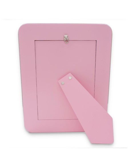 Baby Girl Birth Photo Frame in White and Pink Wood with Silver Elephant