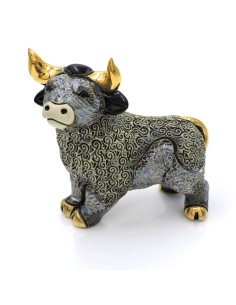 Toro Coraggioso Grigio Scultura in Ceramica De Rosa...