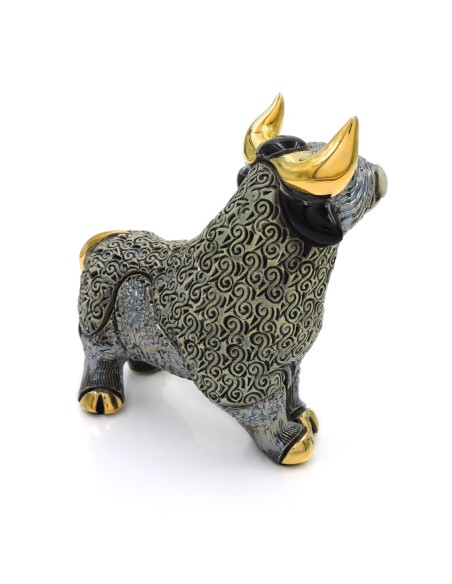 Toro Coraggioso Grigio Scultura in Ceramica De Rosa Rinconada 
