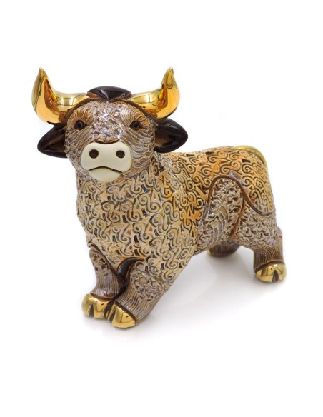 Toro Coraggioso Marrone Scultura in Ceramica De Rosa Rinconada 