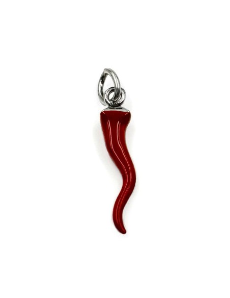 Ciondolo Corno con Testa Quadrata Portafortuna in Argento Smaltato Rosso