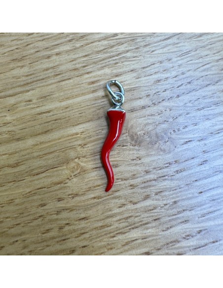 Red Enamelled Silver Square Head Lucky Horn Pendant 