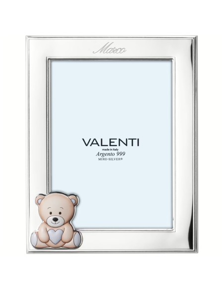 Anpassbarer Teddybär mit Blauem Herz-Bilderrahmen 5 x 7
