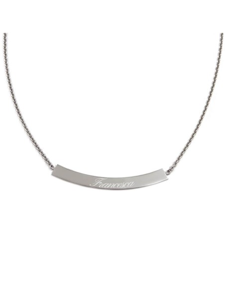 925 Sterling Silver Curved Nameplate Necklace Customizable with Name Engraving