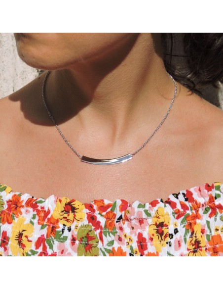 Collana con Targa Mezzaluna Personalizzabile con Incisione Nome in Argento 925