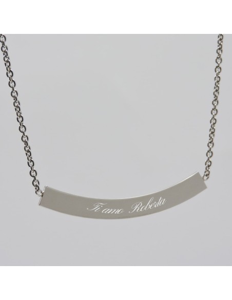 Collana con Targa Mezzaluna Personalizzabile con Incisione Nome in Argento 925