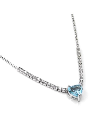 925 Sterling Silber Tennis Halskette mit Hellblauem Herz