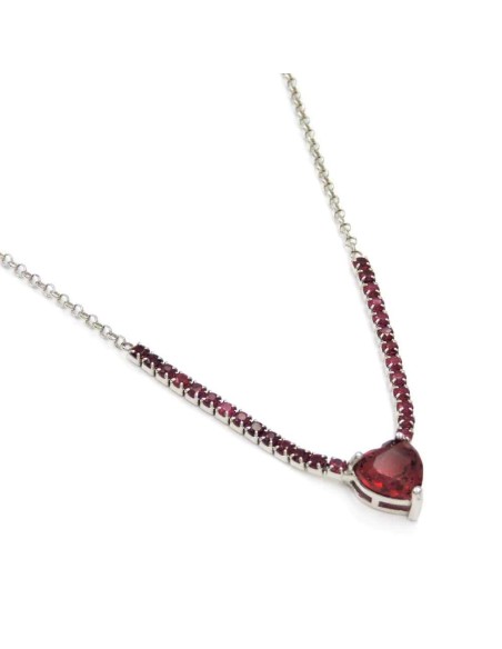 Collana Tennis in Argento 925 con Cuore Rosso