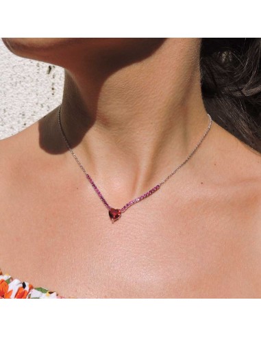 925 Sterling Silber Tennis Halskette mit Rotem...