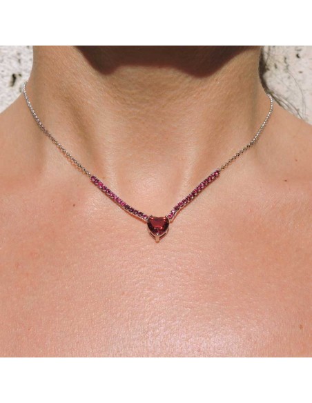 Collana Tennis in Argento 925 con Cuore Rosso